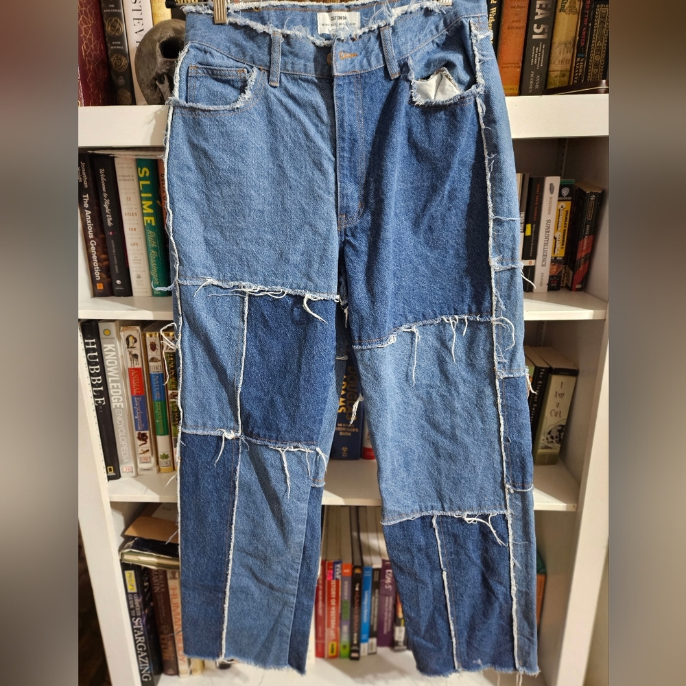 EUC Cotton On Blue Patchwork Straight Leg Jeans